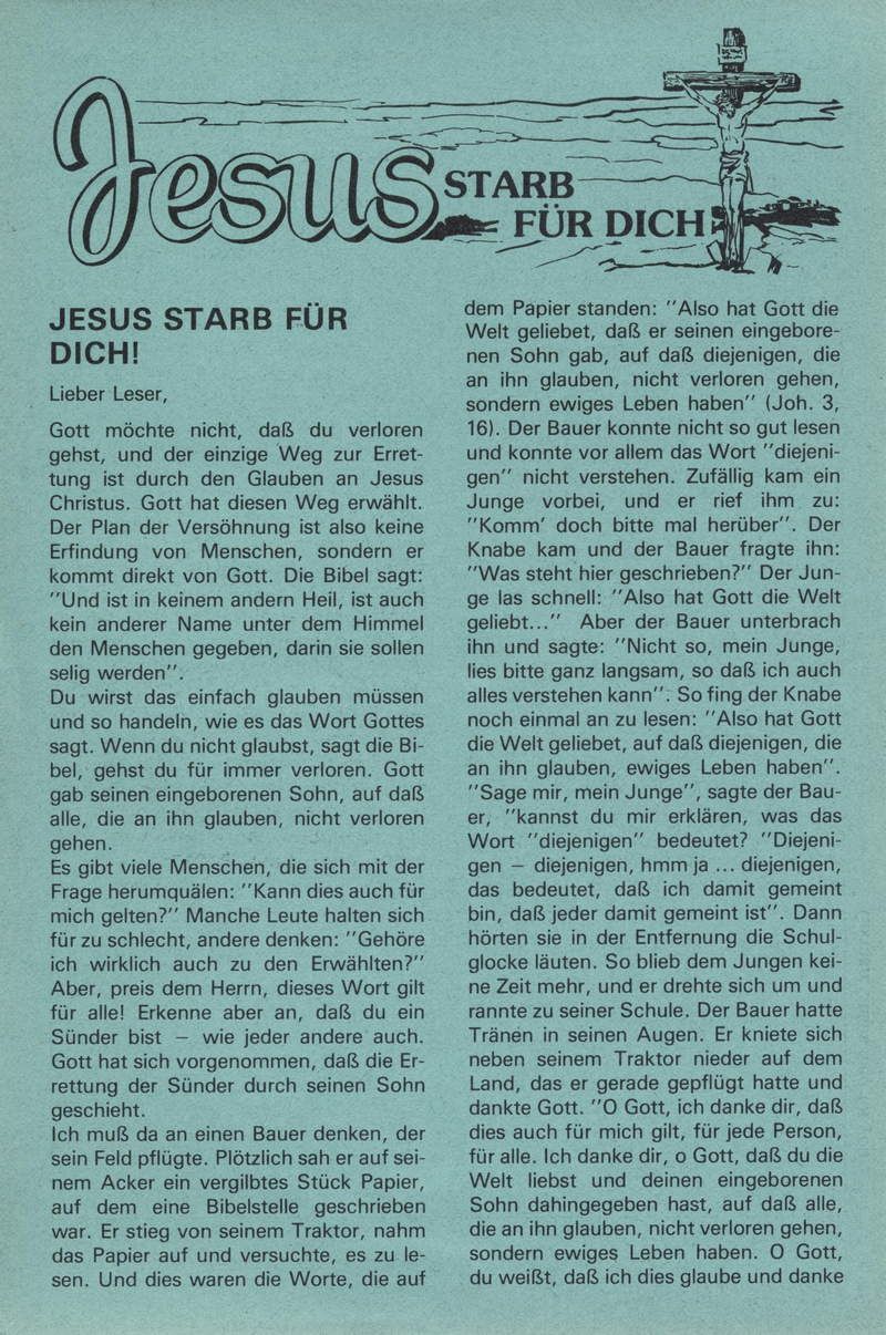 Traktate - Johan Maasbach: Jesus starb für dich! (Traktat)